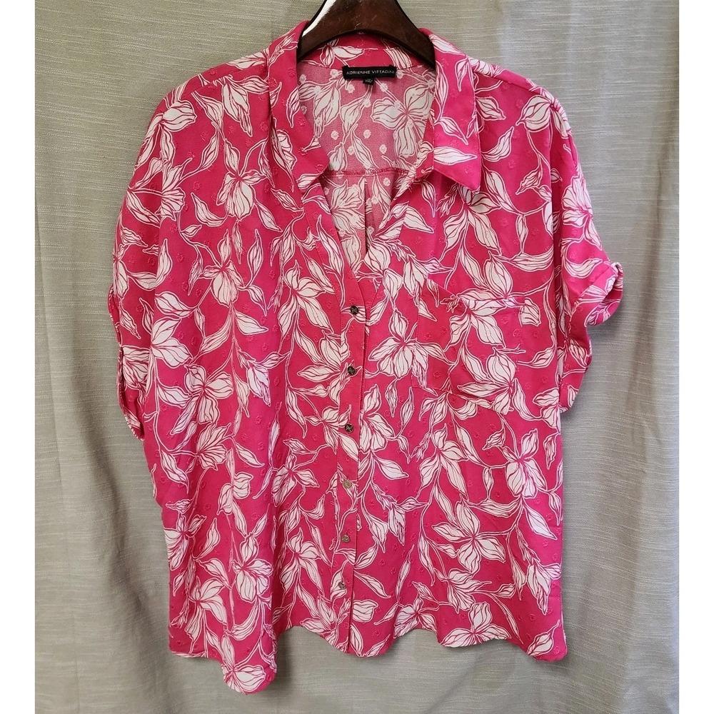 Women Adrienne Vittadini Pink Floral Blouse 3x